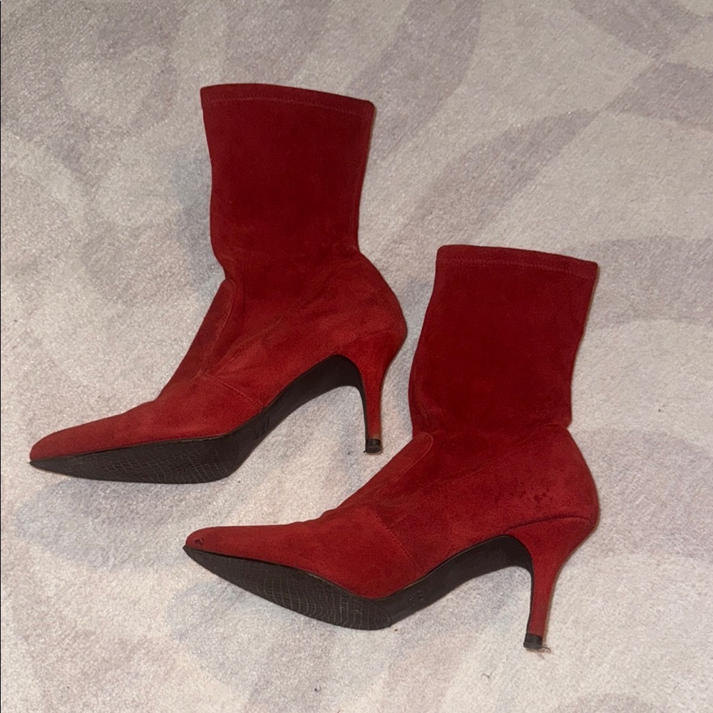 Stuart Weitzman Red Heeled Boots with Stiletto Heel